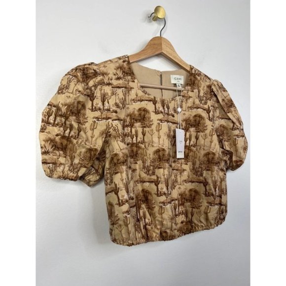 Cami NYC Flor Crop Versatile Puff Sleeve Blouse Top Women's Dessert Size: M NWT - Picture 4 of 11